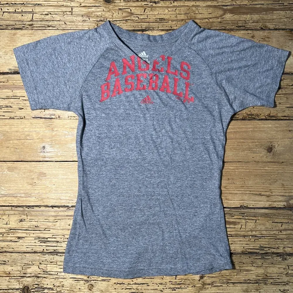 Adidas Youth M Gray V Neck Angels Baseball T Shirt